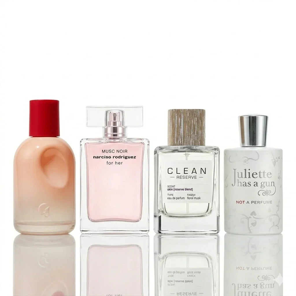 Kit de 4 Perfumes | Glossier You, Narciso Rodriguez For Her Musc Noir, Clean Reserve Skin, Juliette Has A Gun Not A Perfume