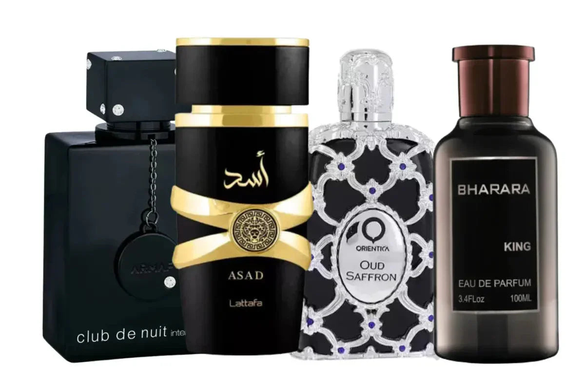 Kit de 4 Perfumes | Club de Nuit, King, Oud Saffron, Asad
