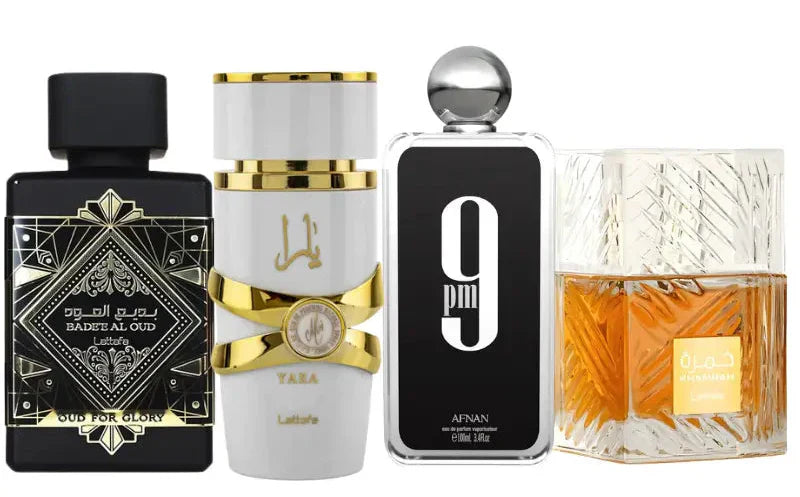 Kit de 4 Perfumes | Oud For Glory, Yara Moi, Khamrah, 9pm