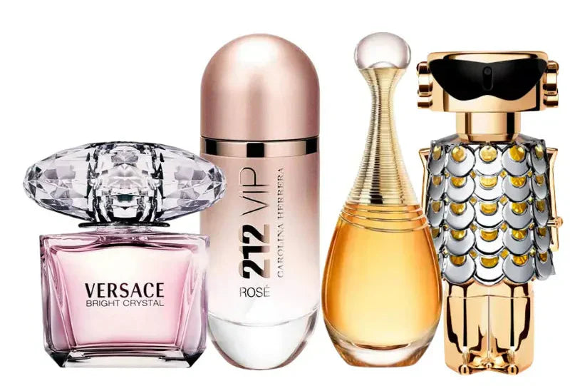 Kit de 4 Perfumes | Jadore, 212 Vip Rose, Fame, Bright Crystal