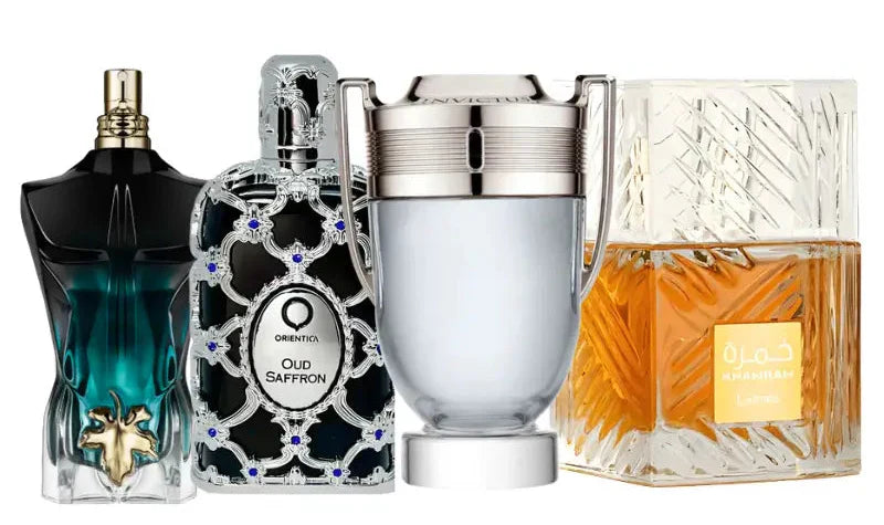 Kit de 4 Perfumes | Oud Saffron, Invictus, Le Beau Le Parfum, Khamrah