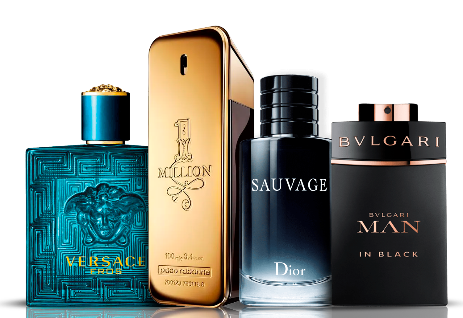 Kit de 4 Perfumes | Eros Versace + One Million Paco Rabanne + Bvlgari Man in Black + Sauvage Dior 100 ml